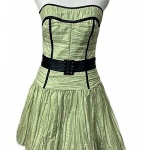 Jessica  Mcclintok for Gunne Sax Green strapless dress Black rhinestone belt